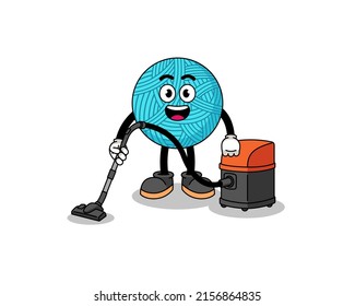 Character mascot of yarn ball holding vacuum cleaner , character design