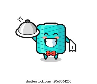 Character mascot of yarn spool as a waiters , cute style design for t shirt, sticker, logo element