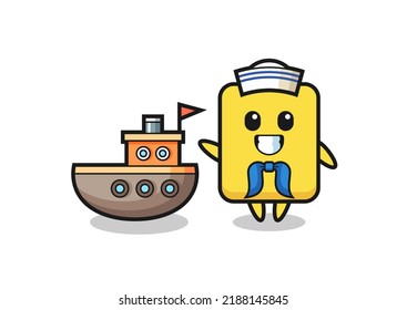 Character mascot of yellow card as a sailor man , cute style design for t shirt, sticker, logo element