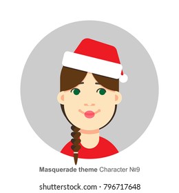 Character for masquerade party theme, costume for New Year. Colored avatar. Flat cartoon style.