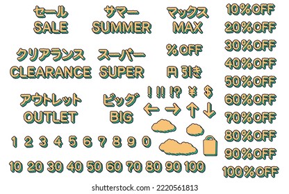 Character material set for sale in Japanese and English
