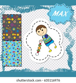 Character Max. Little boy with beanbang. He likes cars and bricks kits.