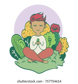 character meditate in nature, eps vector illustration 
