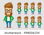 Character men hipster. A collection of several movements and emotions.