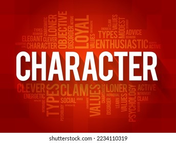 CHARACTER - the mental and moral qualities distinctive to an individual, word cloud concept background