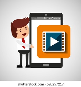 character with mobile app movie video vector illustration eps 10