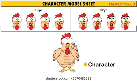 Character Model Sheet Rooster Expressions and Poses for Animation