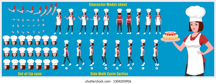 Character Model sheet with walk cycle animation sprites and lip syncing 