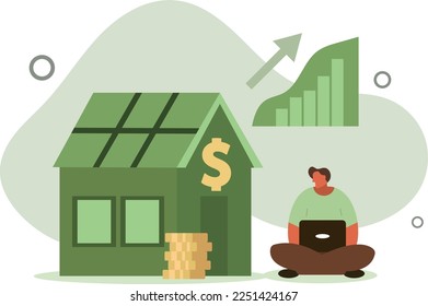 Character monitoring private electricity and calculating household utility bill. Home energy efficiency audit concept. consumption Costs increase