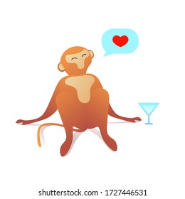 Character monkey enjoys relaxation after a cocktail