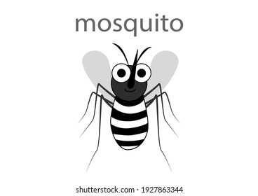 Charakter der Mücke auf weißem Hintergrund, Makro einer Mücke, Aedes Aegypti. Vektorgrafik.