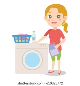 Character of Mother with washing machine
