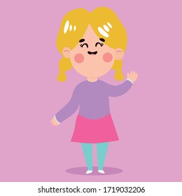 Ilustración de una chica alegre, vestido formal, posición frontal. Presentaciones, Tarjetas, cartas, hojas impresas, impresiones en tela, publicaciones en la web.