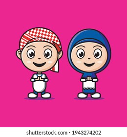 character with Muslim clothes in welcoming the coming of the month of Ramadan.