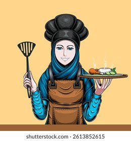 Character of a Muslim woman restaurant chef