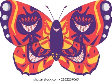 a character named monsterfly is a butterfly with scary motifs on its body