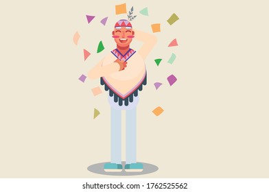 A character of a native boy was surprised. Thanksgiving theme. Simple character vector illustration.