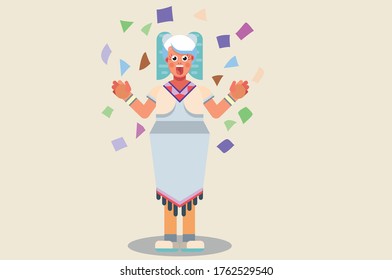 A character of a native girl with a shock expression. Thanksgiving theme. Simple character vector illustration.