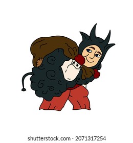 Character of the Nativity Devil .Ukrainian carols.
Christmas and New Year greeting card.