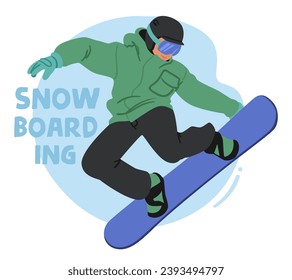 Character Navigates Downhill Slopes And Perform Thrilling Tricks in a Snowboarding Exhilarating Winter Sport. Rider Carve Through Snow-covered Slopes On A Single Board, Blending Skill And Style