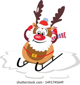 Сartoon character. New Year and Christmas character. Merry deer, which gives a festive mood. Happy Merry Christmas and New Year 2020 !