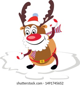 Сartoon character. New Year and Christmas character. Merry deer, which gives a festive mood. Happy Merry Christmas and New Year 2020 !