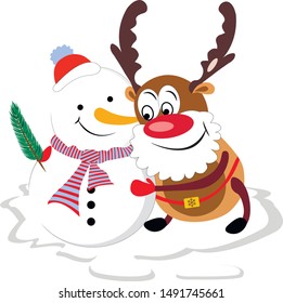 Сartoon character. New Year and Christmas character. Merry deer, which gives a festive mood. Happy Merry Christmas and New Year 2020 !