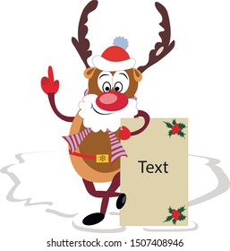 Сartoon character. New Year and Christmas character. Merry deer, which gives a festive mood. Happy Merry Christmas and New Year 2020 !