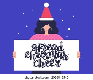 Character with new year or Christmas poster. New Year and Christmas theme. Vector illustration in a flat style
