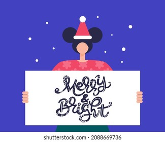 Character with new year or Christmas poster. New Year and Christmas theme. Vector illustration in a flat style
