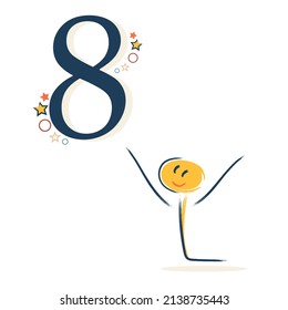 Character with number eight. Learning numbers for children or congratulations on your birthday	