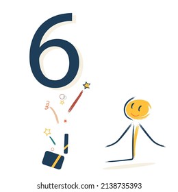 Character with number six. Learning numbers for children or congratulations on your birthday	