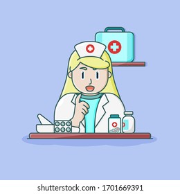 character nurse telling the patient to take medicine