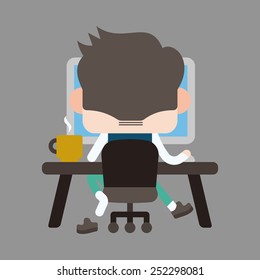 Character office man using computer theme elements
