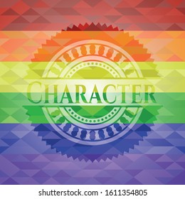 Character on mosaic background with the colors of the LGBT flag