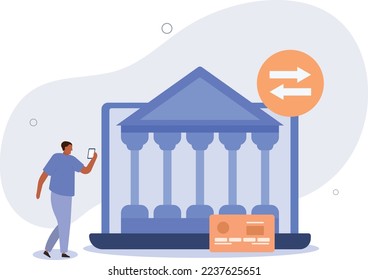 Character in online internet banking transfer electronic funds.Sending and receiving money concept.