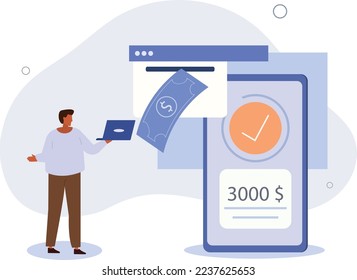 Character in online internet banking transfer electronic funds.Sending and receiving money concept.vector illustration.