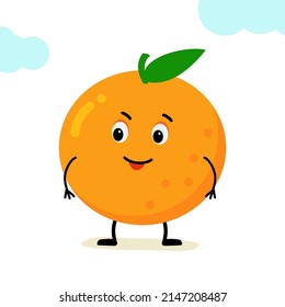 naranja natural, fruta. Un estilo cómico cortés y divertido. Ilustración vectorial de caricatura plana aislada en fondo blanco. caracter naranja maduro. una sola imagen o icono.