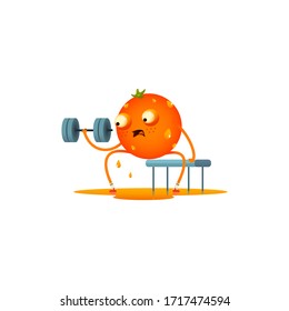 The character orange in the gym squeezes out all the juices