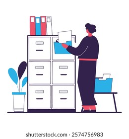 a character organizing documents vector, activity, business, businessman, challenge, checklist, concept, desk, formal wear, future, goal, goals, handwriting