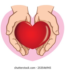Character pair of hands holding a heart. Ideal for informational and institutional. 