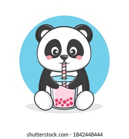 character panda drinking boba drink