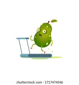 The character pear in the gym squeezes out all the juices