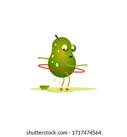 The character pear in the gym squeezes out all the juices