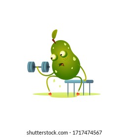 The character pear in the gym squeezes out all the juices
