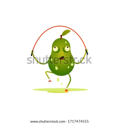 The character pear in the gym squeezes out all the juices