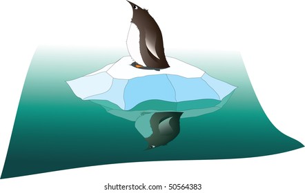 Character penguin on an ice floe floating on the sea, vector illustration