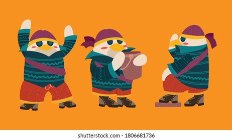 Character Penguin Pirate Shock, Holding Bucket and Respectfully motion vector bundle.