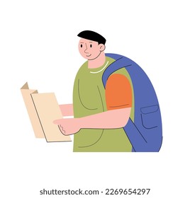 character people with backpack and map vector illustration
