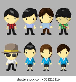 Character People Cartoon Cute Set Vector